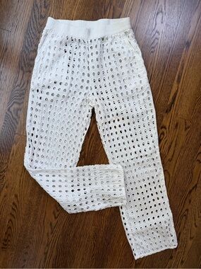 Solid and Striped Women’s White Eyelet Cotton Wide Legged Beach Vacation Pants